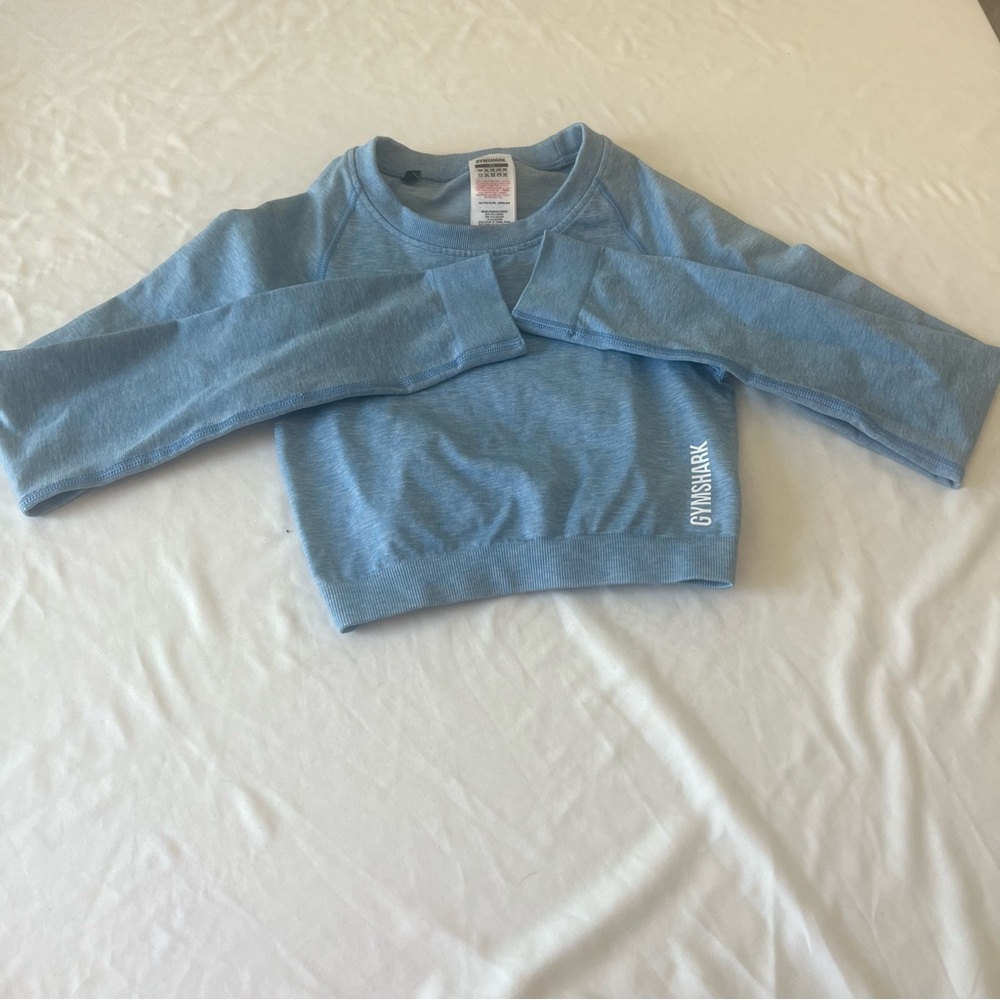 Gymshark Seamless Crop Long Sleeve Top Blue XS Scrunch Back Activewear